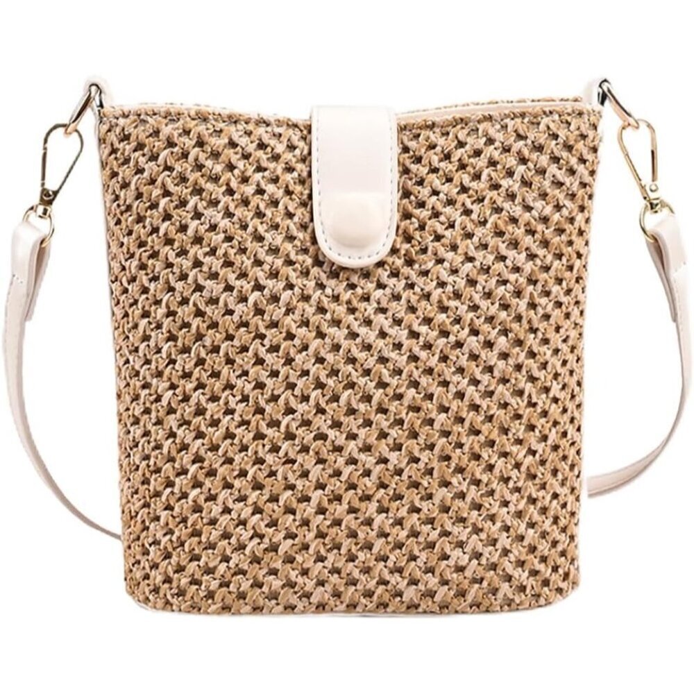 Women Straw Crossbody Bag Handmade Rattan Shoulder Bag Purse Vacation Chic